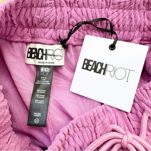 NWT Beach Riot Kiara Shorts Sea Shell Terry Pull On Drawstring Slit Pink - Picture 9 of 12